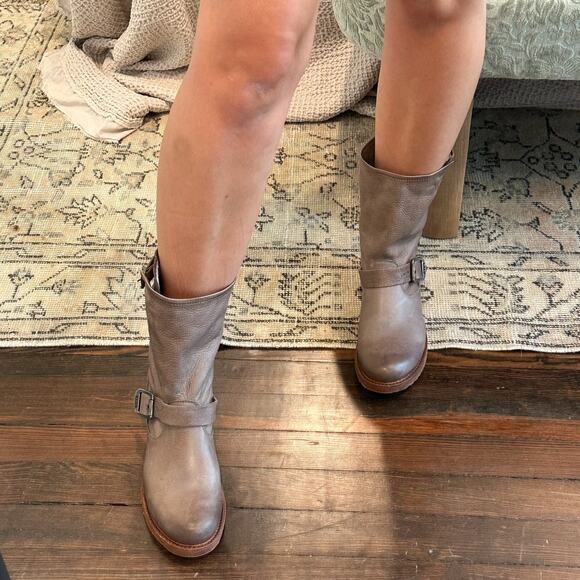 Frye Vintage Veronica Short Slouch Taupe Brown Leather Mid Calf Boots Size 8.5 - Picture 10 of 11